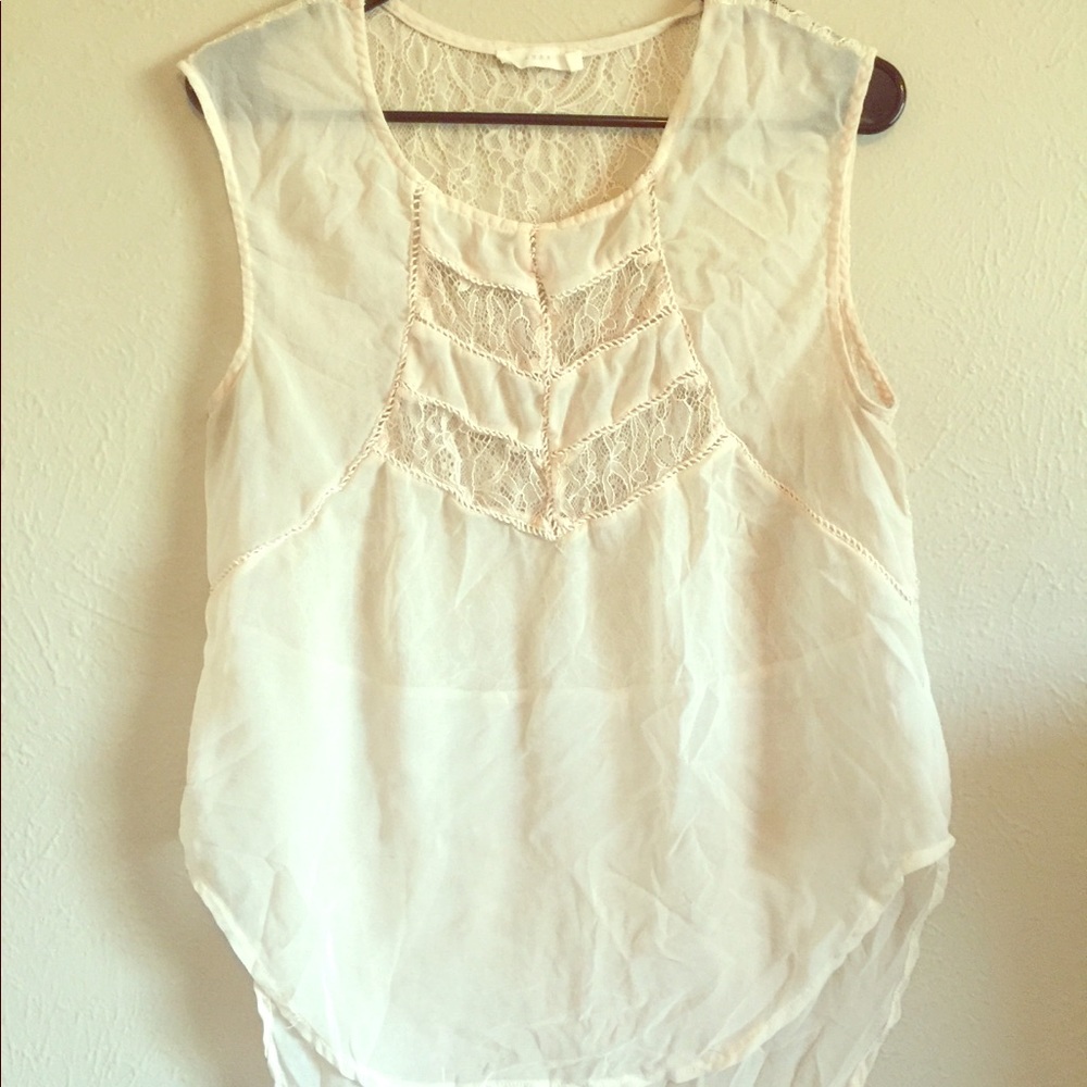 Sheer lace high low blouse